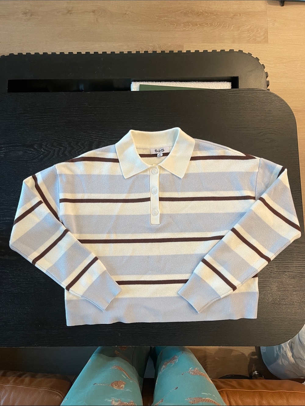 525 America Cream Polo with Light Blue & Brown Stripes
